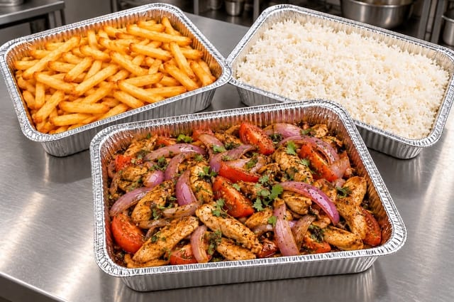 Fuente de Pollo Saltado Mediano.