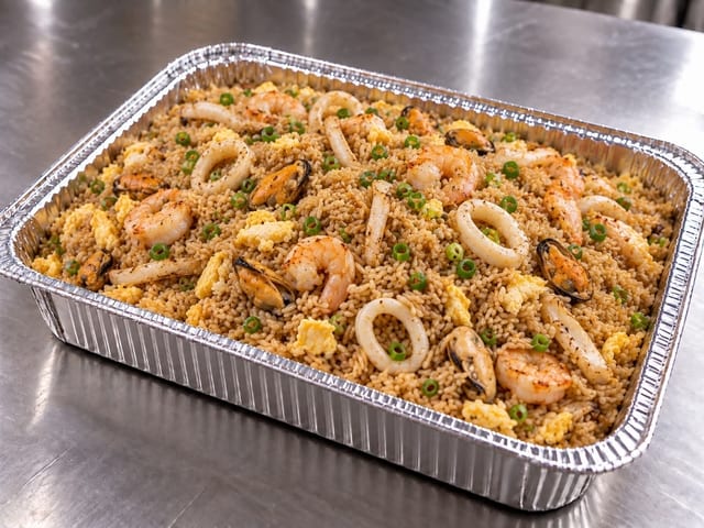 Fuente de Arroz Chaufa Marisco Mediano.