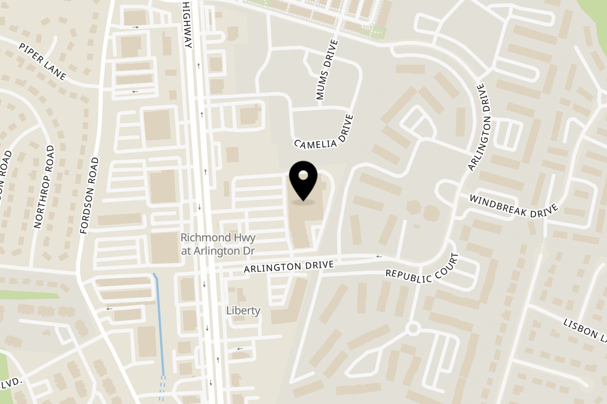 Map showing the location of Doña Sazón Alexandria on 7451 Mount Vernon Square Center in Alexandria